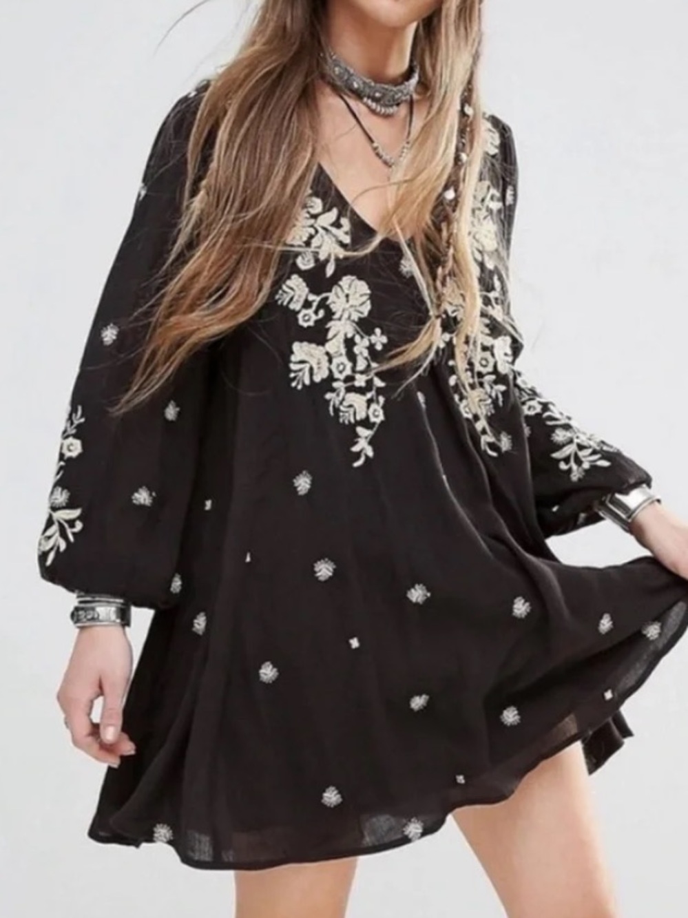 Free People womans Sweet Tennessee embroidered boho mini dress size L